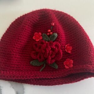 Red Floral knit winter hat